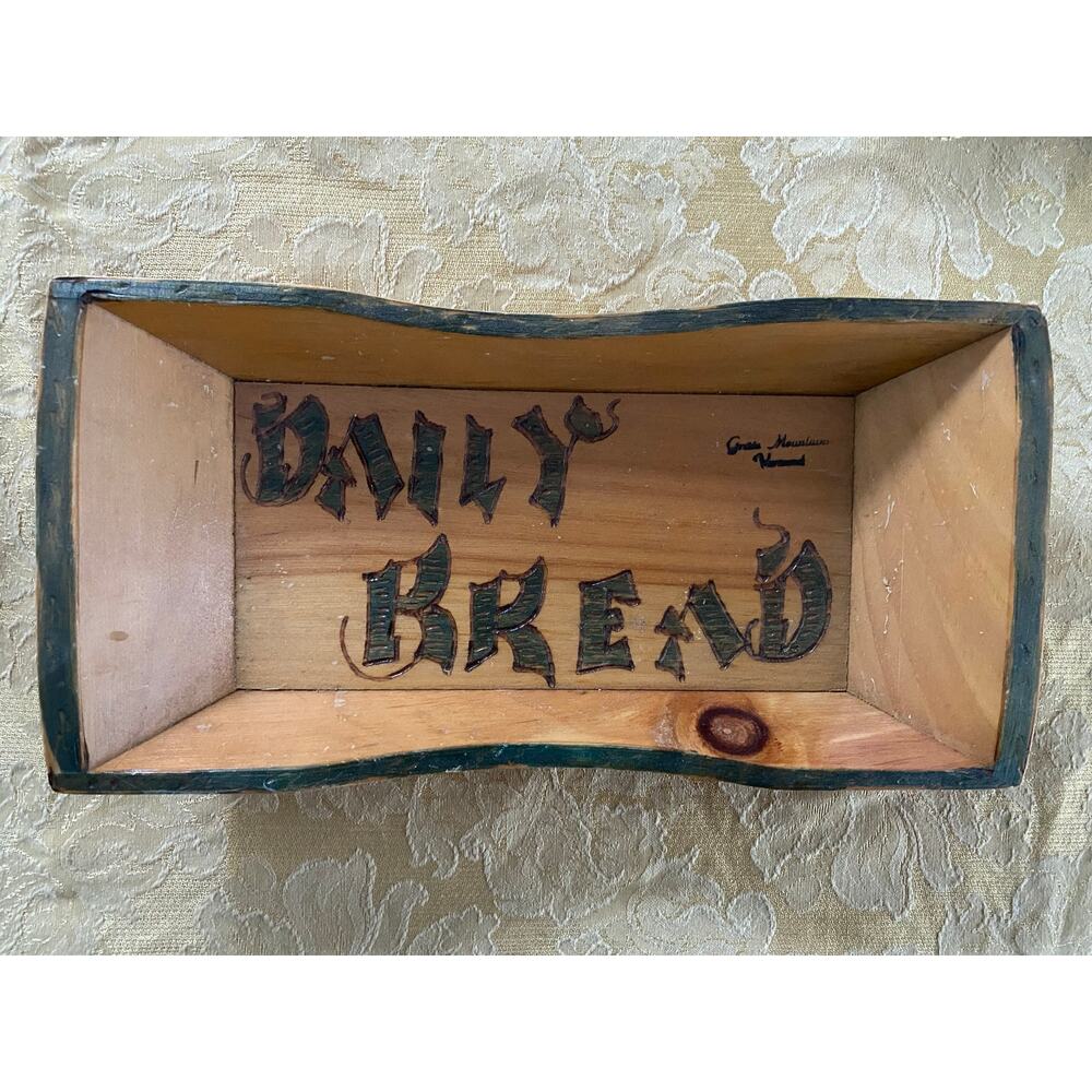 Daily Bread Vintage White Birch Hand Painted Wooden Tray Vermont GMS Wood VTG